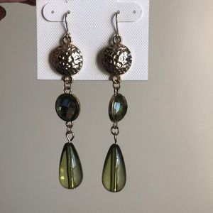 gold & green drop earrings